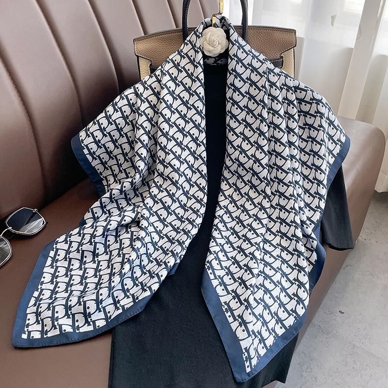 Spring and Autumn Summer Fashion Big Square Scarf Letter Silk Scarf Long Decorative Scarf Shawl Scarf Hairband Women