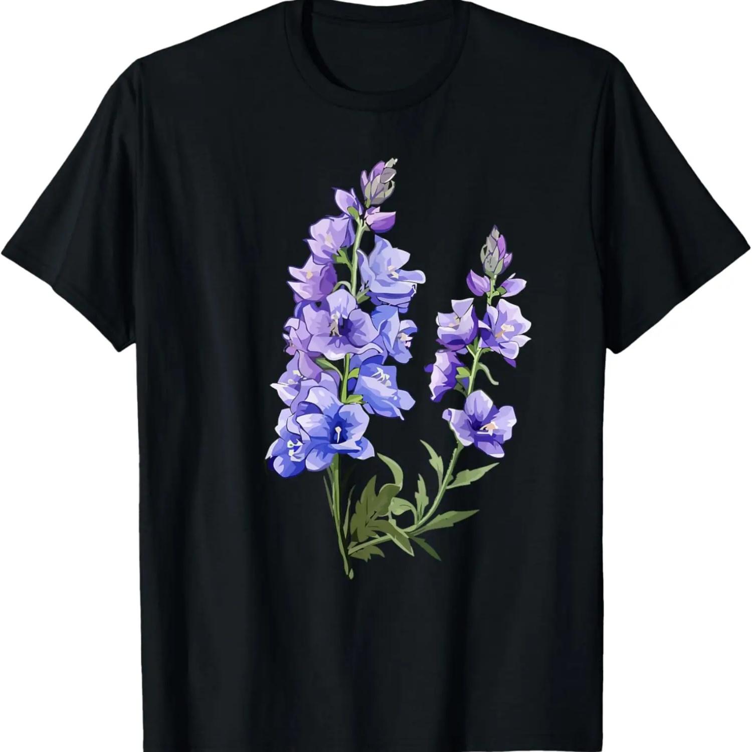 

Июльский цветок рождения Дельфиниум Кувшинка Дельфиниум Цветок Футболка XXXXXL чёрный
