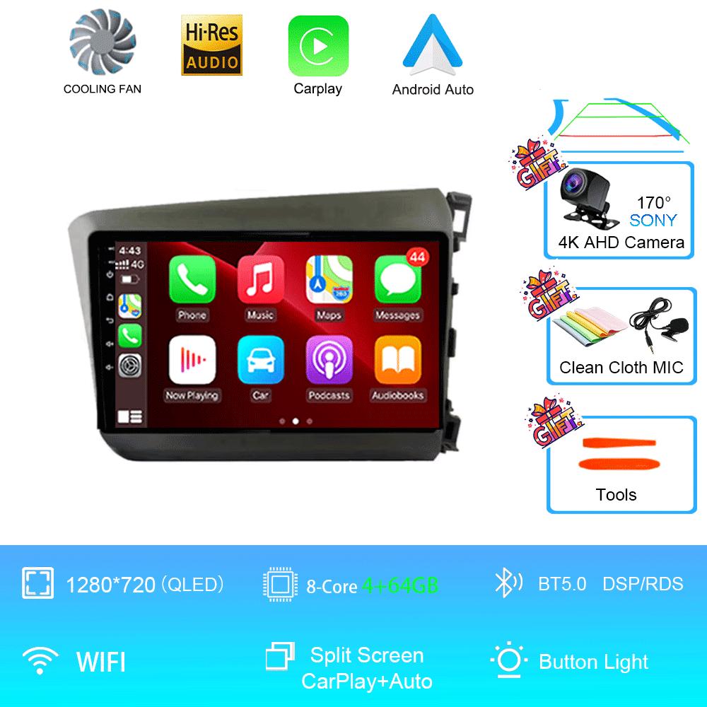 Car Radio Android 14 For Honda Civic 2012 2013 2014 2015 Stereo Wireless Carplay Multimedia Video Player Navigation GPS Wifi IPS