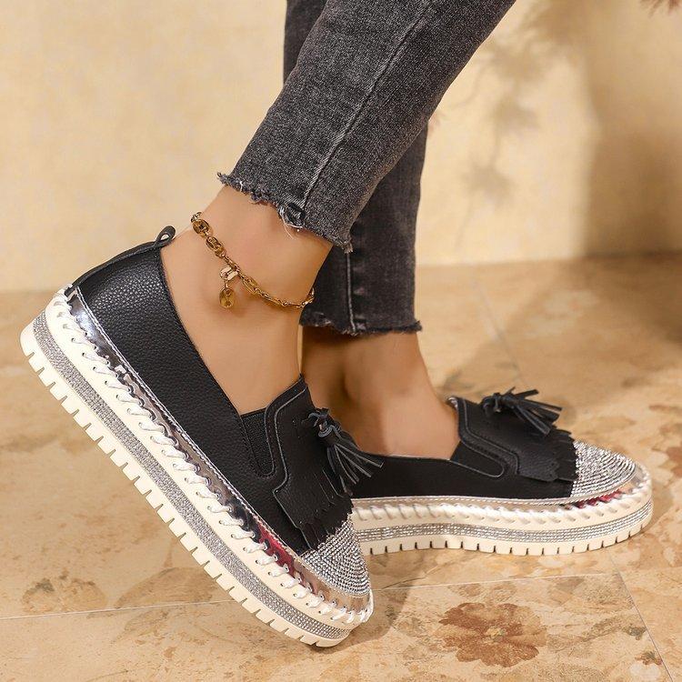 Large Size Sequined Platform Fashion Single Shoes Autumn New Shallow Mouth Rhinestone Sneakers