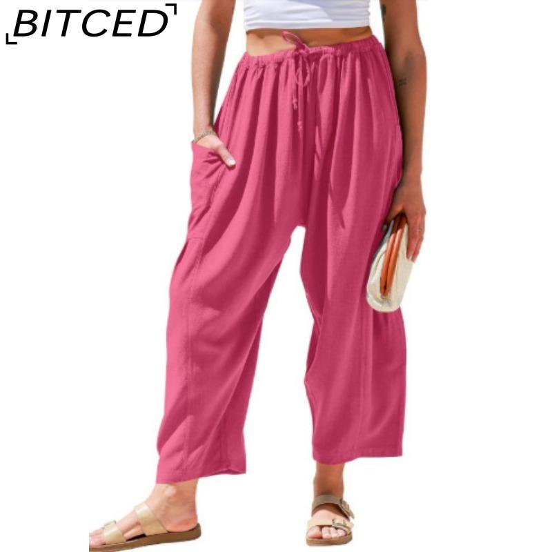 BITCED Damenmode, lässig, einfarbig, bedruckt, hohe Taille, Hosen und Caprihosen