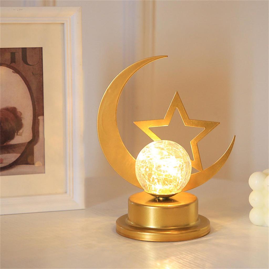 Eid Night Light LED Muslim Ramadan Festival Lantern Moon Castle Iron Decoration Table Lamp Night Light Art Golden Eid Crafts