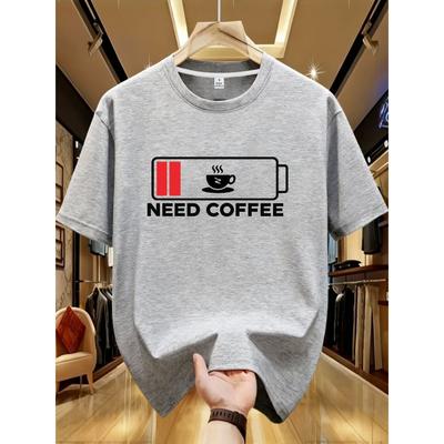 I Need Coffee Battery Funny Design Women Men Tees T-Shirts Minimalist Caffeine Graphic Tops Short Sleeve