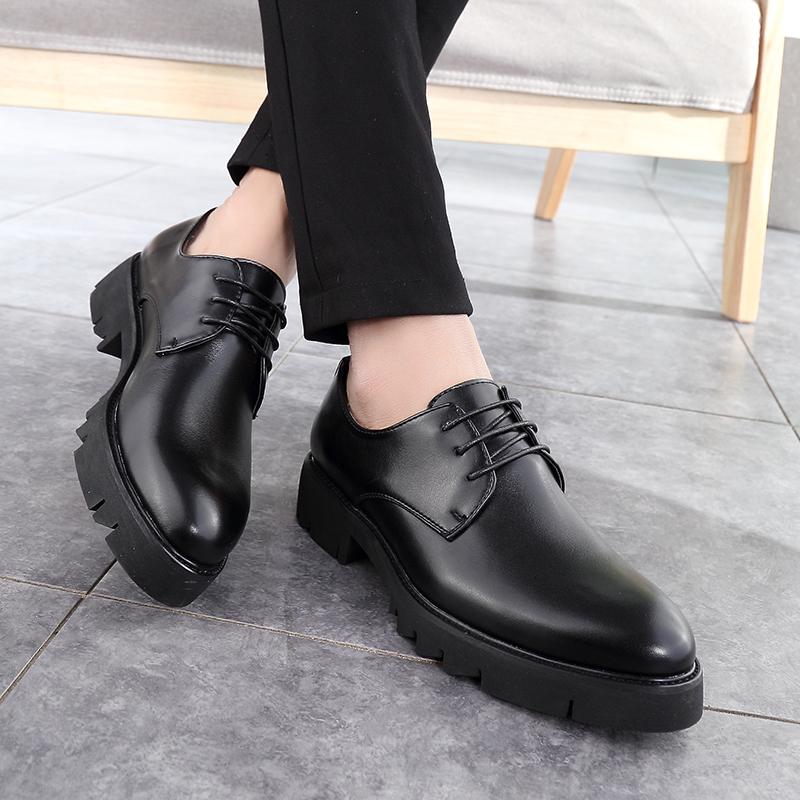 Men Fashion Derby Shoes PU Black Thick soled Durable Leather Men Lace up Business High Quality Formal Shoes Size 38-44