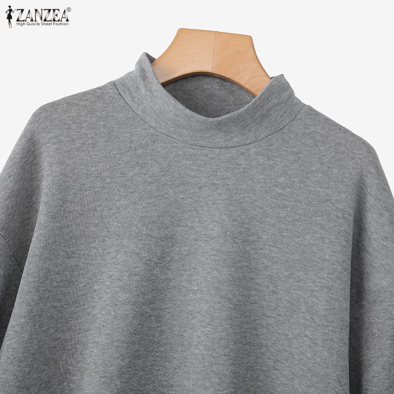 ZANZEA Women Casual Stand Collar Loose Long Sleeve Pullover Tops