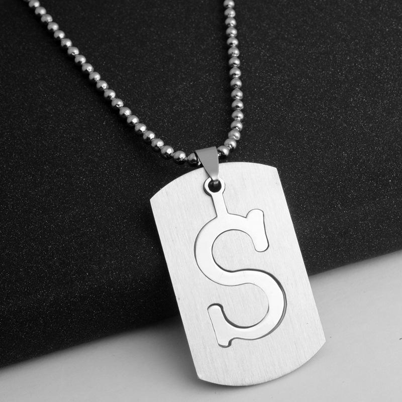 HNSP Stainless Steel Initials Pendant Chain Necklace For Men Women 26 Letter Name Accessories