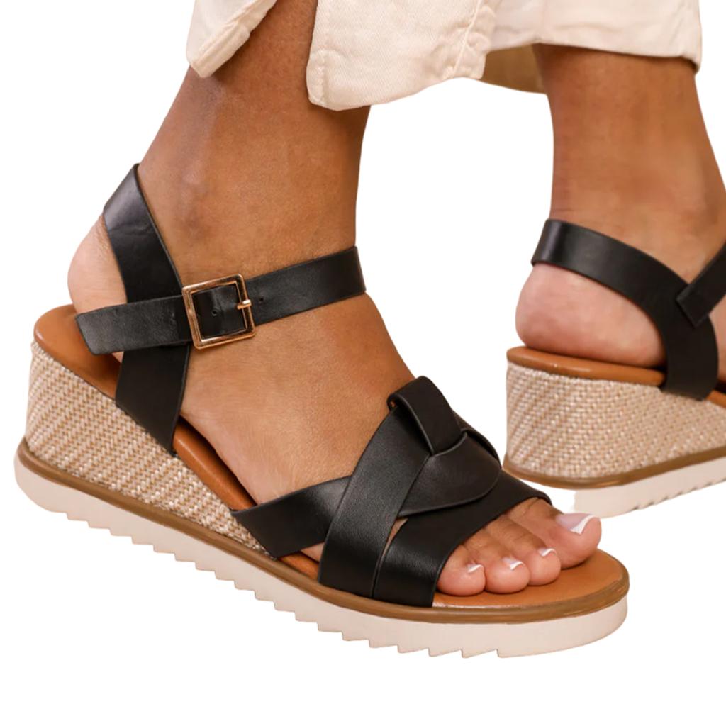 Where's That From Womens/Ladies Sydney PU Instep Strap Extra Wide Wedge