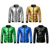 Men Coat Stand-Up Collar Threaded Cuffs Long Sleeve Jacket Coat Golden Stamping Shiny Outerwear Versatile Spring Autumn Casual Wear