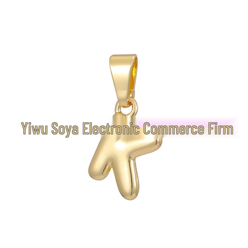 18k Gold-Plated Brass Mini Bubble Letter Pendant Necklace, DIY Personalized with 26 English Letters.