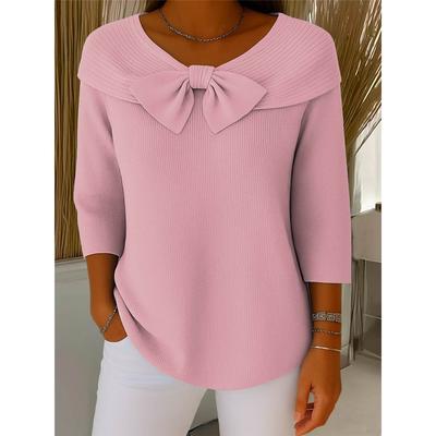 Women's Ribbed Bow-Knit Sweater—New Fall/Winter Arrival, Solid Color