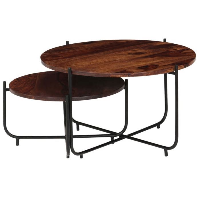 VidaXL 2x Table Basse Bois de Sesham Massif Table de Salon Console Canapé 246015