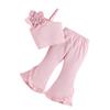 Summer New Style Asymmetrical Shoulder Strap Floral Top + Solid Color Lace Flared Pants Two-Piece Set Children's Clothing