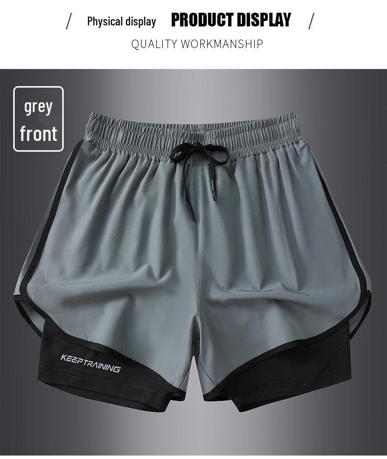 Men's Summer Sports Shorts with Back Pockets, Trendy Cross-Border Design, Fake Two-Piece Look.