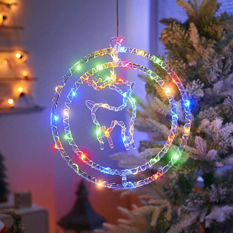 Christmas Decoration 3D Pentagram  Moon  Elk Snowflakes Hanging Lights for Christmas Windows Holidays