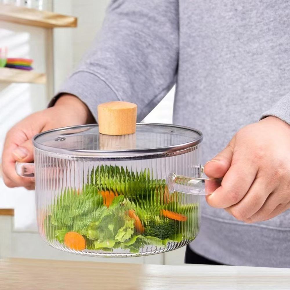 Binaural Handle Cooking Pot Heat Resistant Soup Pot High Borosilicate Glass Saucepan  Ramen