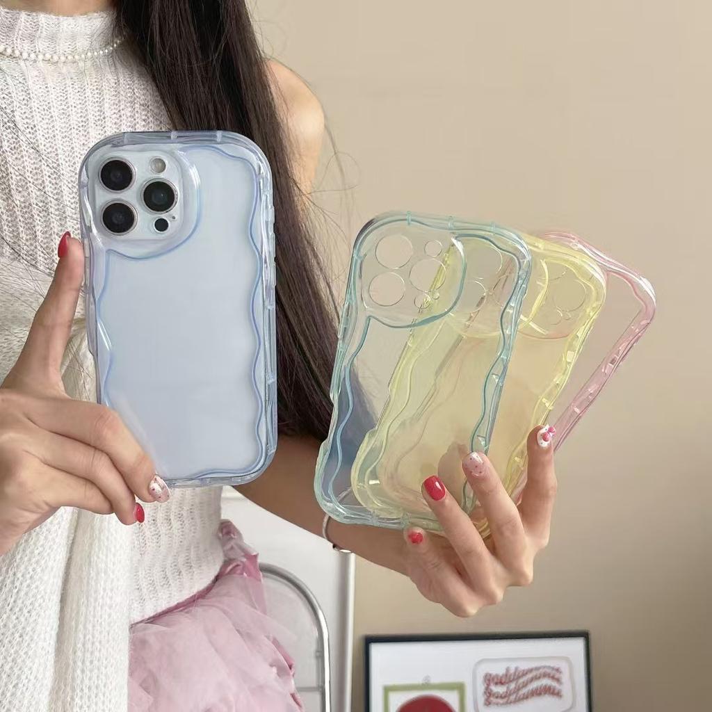 Wave Cream Shell Is Suitable for Apple 15/16 Pro Mobile Phone Case, Transparent iPhone13/14 Photo Frame DIY Material Soft.
