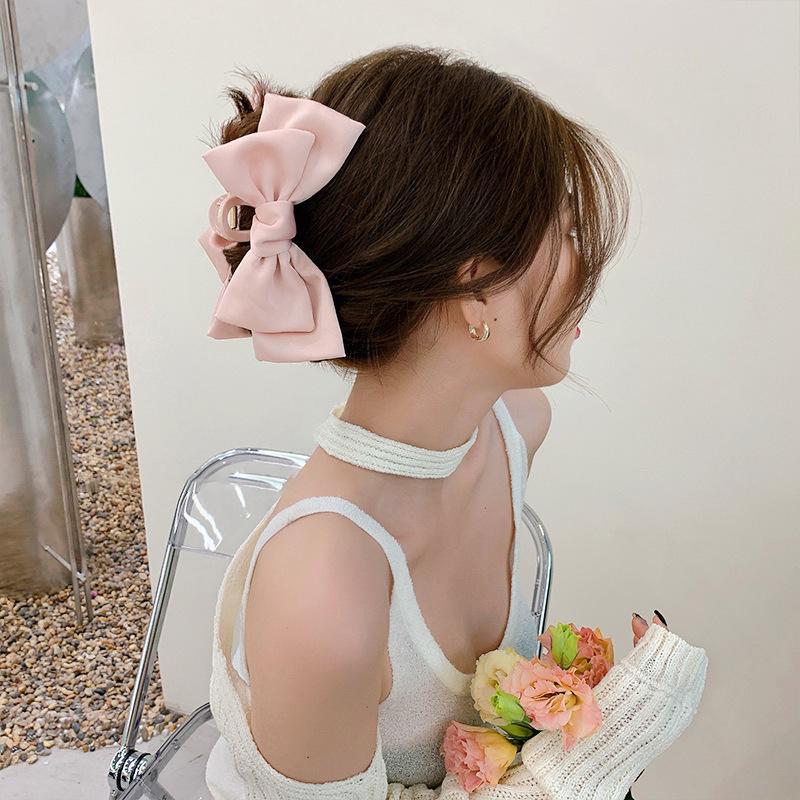 New Large Bow Solid Color Clip Claw for Women Korean Style elegant shark clip Fashion Girls Hair Clamp
