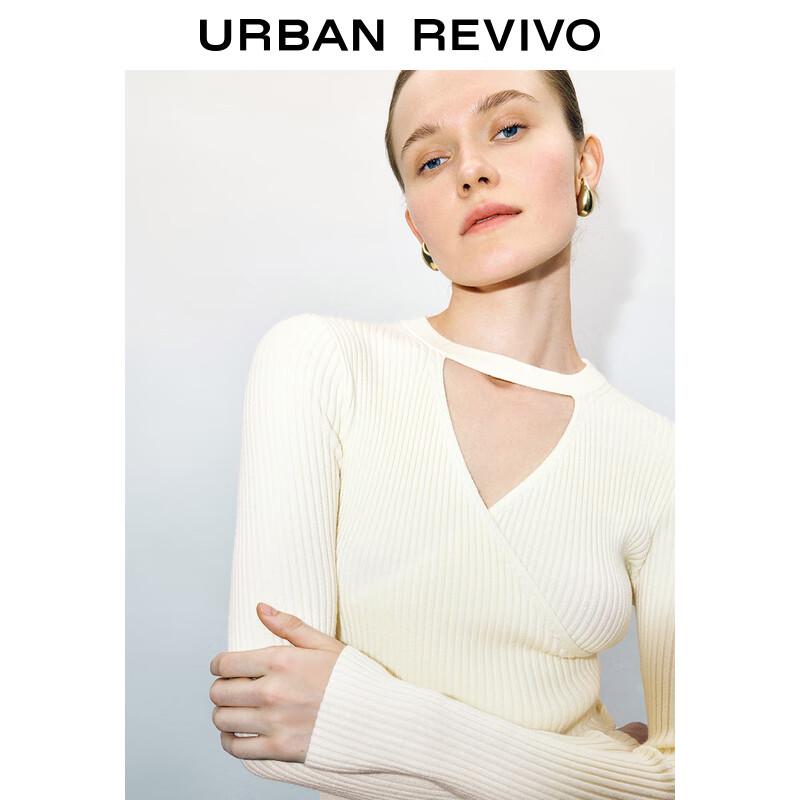 UR Damen V-Ausschnitt Strickpullover mit Lochmuster