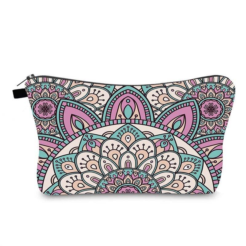 Trendige Vintage Mandala Blume Kosmetiktasche Handtasche Für Reisen Polyesterfutter Verschiedene Farboptionen