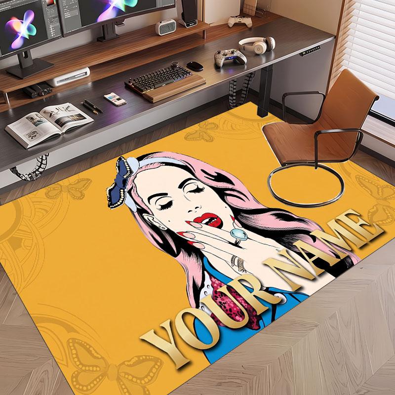 Custom Name Crystal Velvet Rug,Lana Del Rey Comfortable Anti Slip Floor Mat For Room Decoration