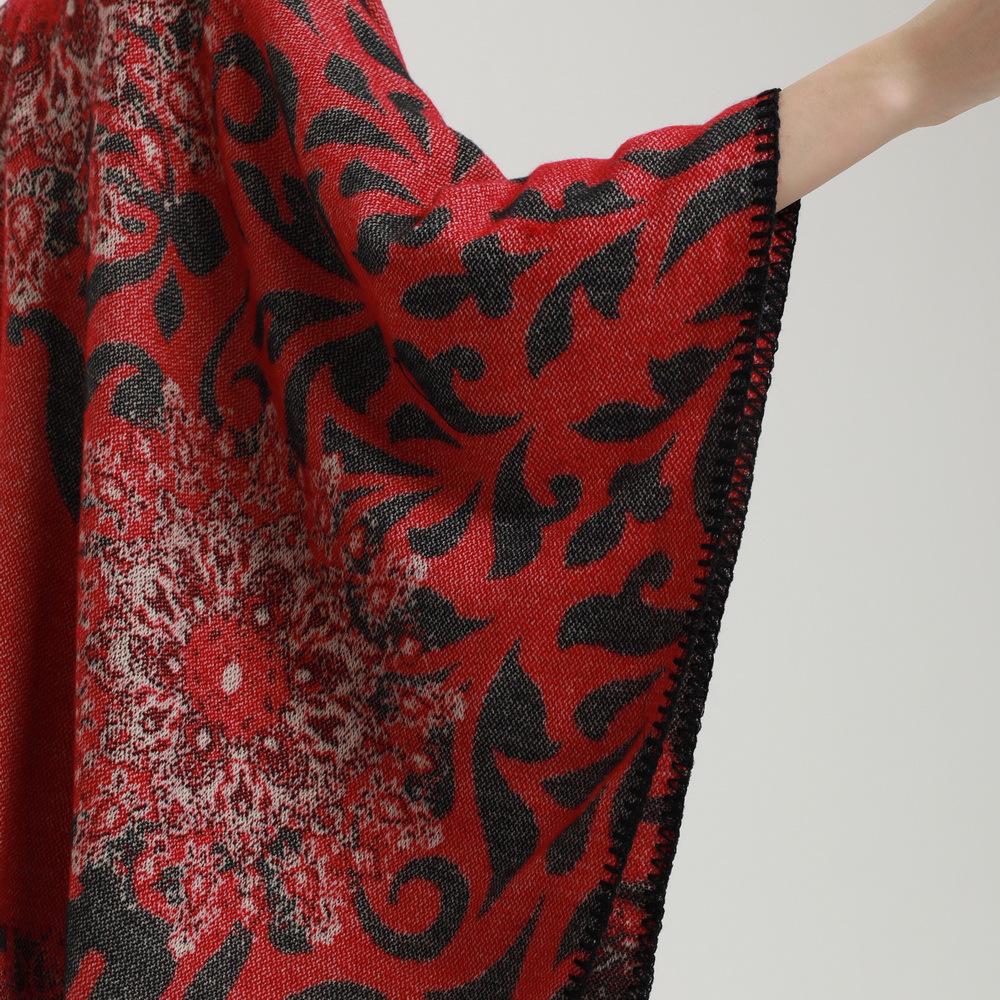 Elegant Mandala Flower Cape: Warm Autumn/Winter Anti-Cashmere Slit Scarf Shawl