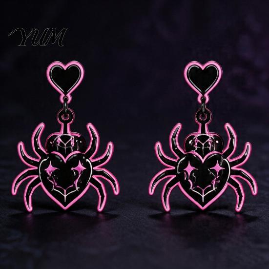 Alternative Fashion Earrings 1 Pair Halloween Theme Acrylic for Women, Gothic Pink Spider Flame Pattern Drop Dangle Earrings, Spooky Holiday