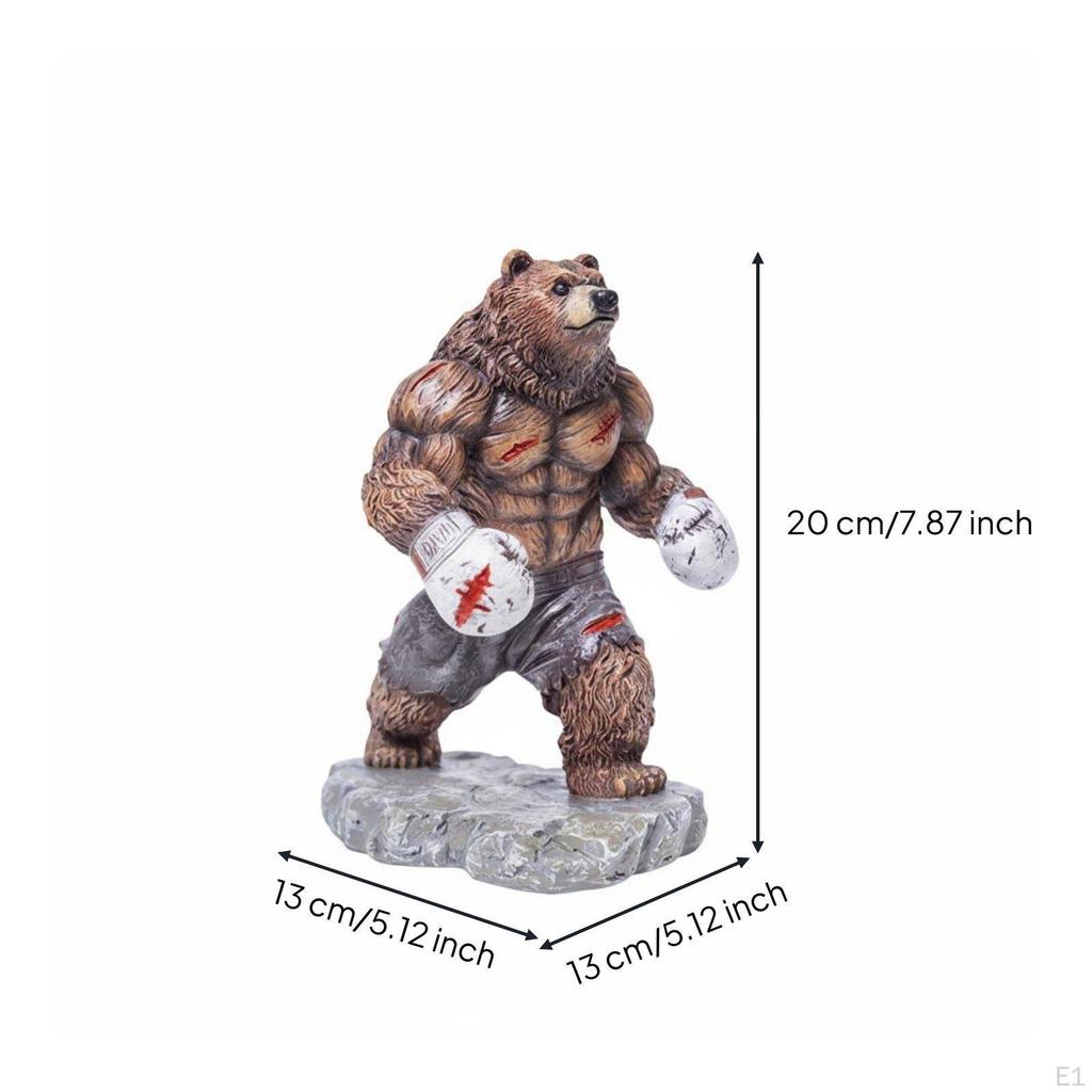 Boxing Bear Statue Muscular Combative Ursine Figure Figurine HumanLike Display Ornament Brown