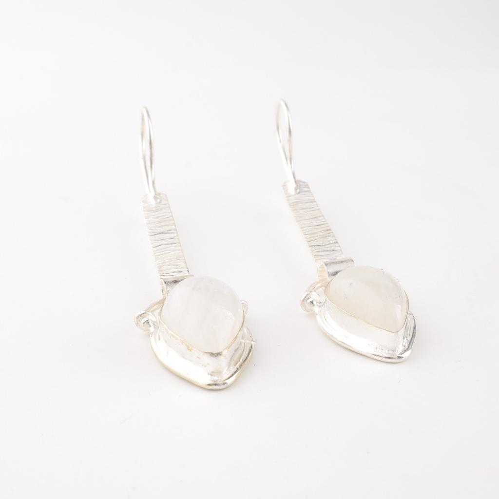 Rainbow Moonstone Gemstone 925 Sterling Silver Jewelry Handmade Earrings 2.3" EE-166-27