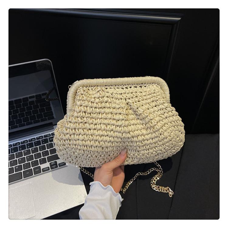 Woven Bag Women's 2025 New Fashion Versatile Clutch Bag High Value Hollow Contrasting Color Shoulder Bag Chain Messenger Bag