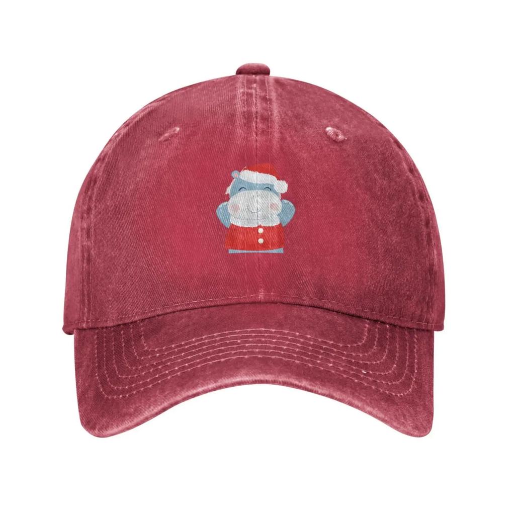 Cute Christmas Hippo Watercolor Style Baseball Cap for Men Women Vintage Trucker Hat Golf Hats Dad Caps
