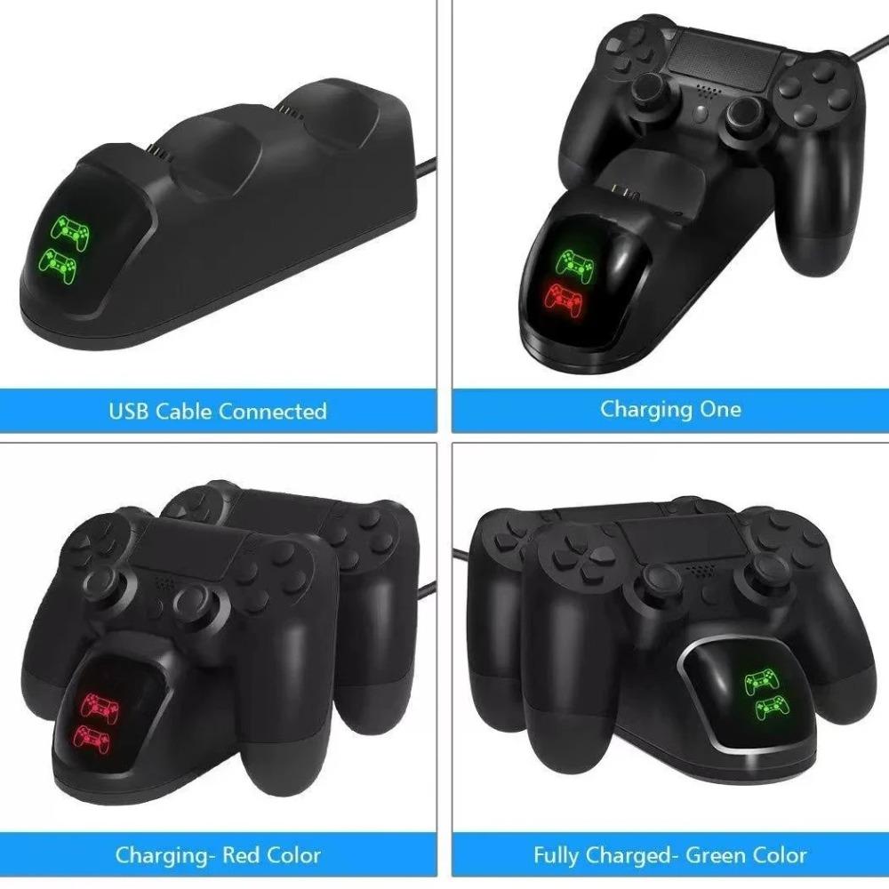 Base Carregadora para Controle de PS4/PS4 Slim/PS4 Pro, Base de Carregamento Rápido para Joystick Duplo USB, Suporte Carregador, Carregador de Gamepad com Indicador