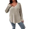 Autumn  Winter New Solid Color Large Size Women's Tops V-neck Long-sleeved Pit Strip Brushed T-shirt Loose Pullover