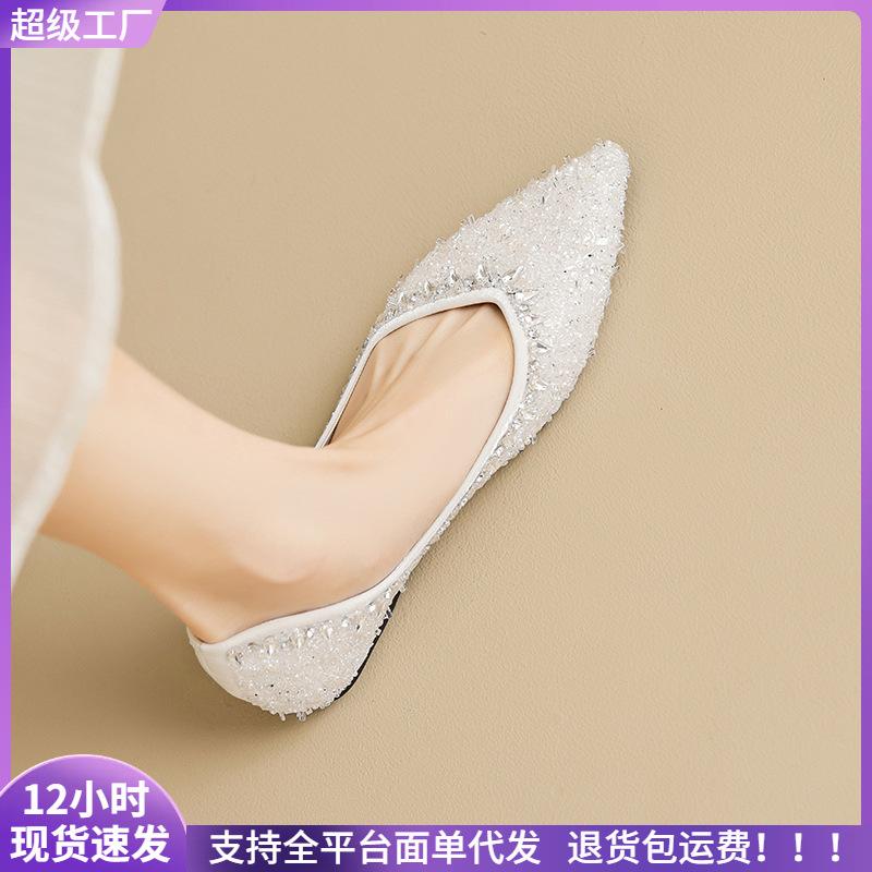 Rhinestone Single Shoes Women's Flat Autumn with Skirt One Pedal Large Size