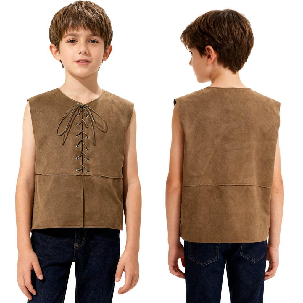 Girls Boys Halloween Vest Renaissance Medieval Gothic Waistcoat Kids Role Play Costume