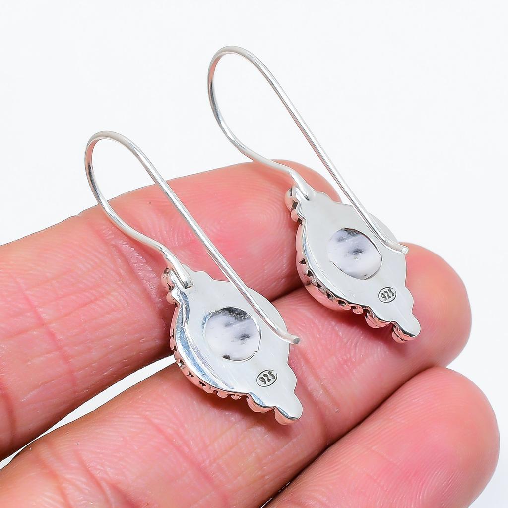 White Buffalo Turquoise - Nevada 925 Sterling Silver Earring V6858, Black & White Earring, Round Earring, Valentin's Day Gift, Gift For Her, Birthday