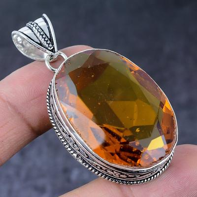 Přírodní medový topaz drahokam ručně vyrobený přívěsek ze sterlingového stříbra 925 2,25" Z5D04