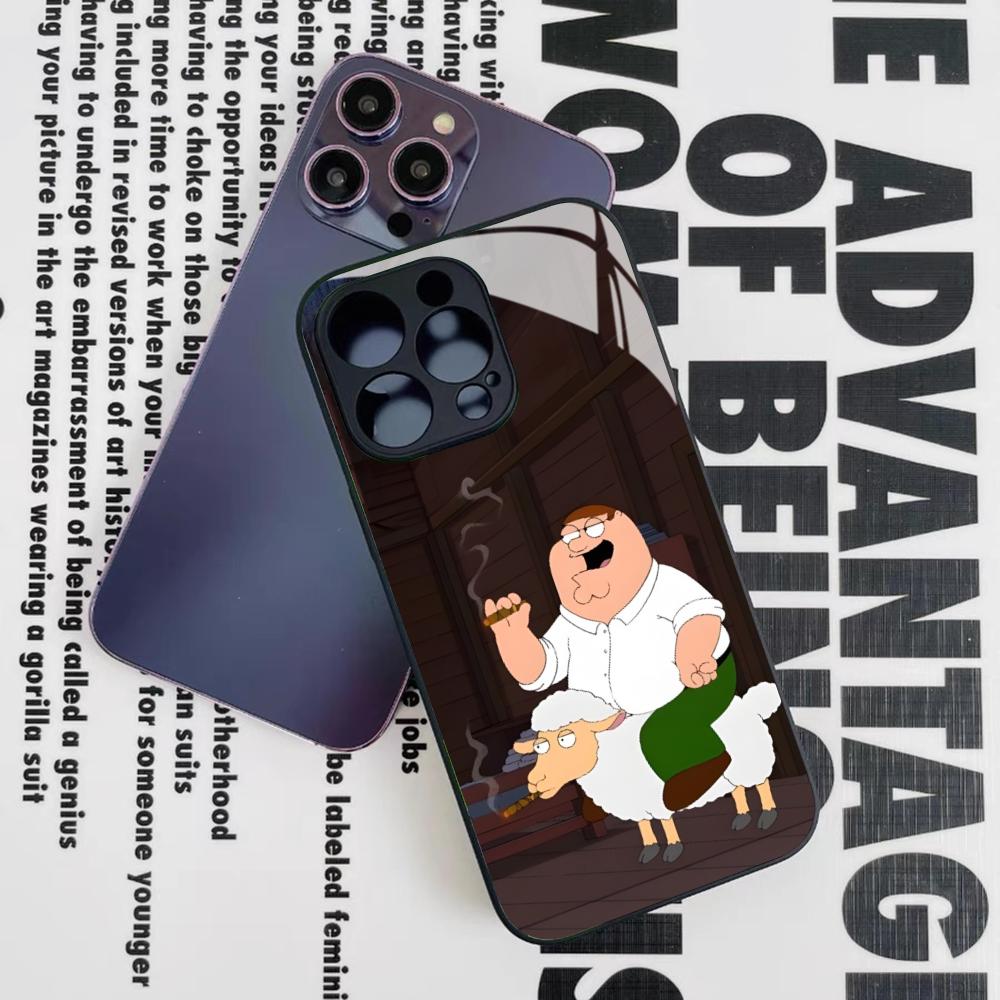 Family Peter Griffin Cartoon Phone Case for Iphone 16 15 14 12 11 13 Pro Max Mini 8 X Xr Xs Puls Black Glass Cover
