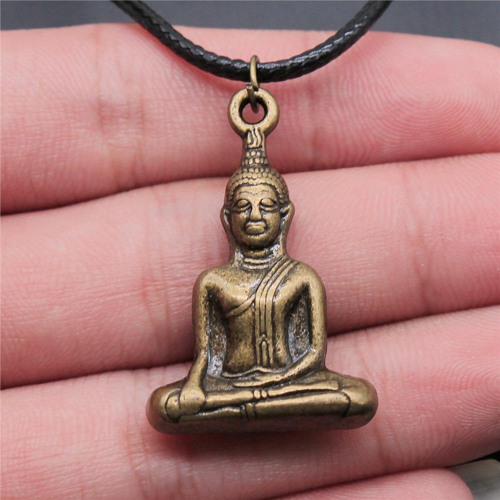 17 stilar Buddha-staty Hänge Halsband Svart Läderkedja Halsband Fabrikspris Handgjorda Smycken