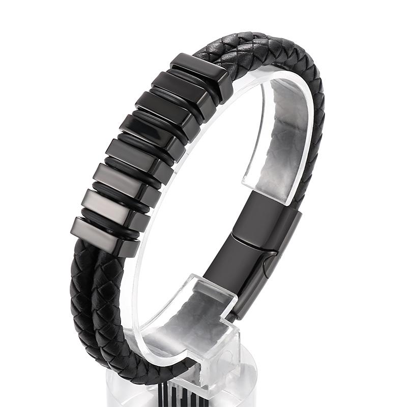 KALEN Stainless Steel Cowhide Leather Bracelets for Men Black Braid Chain Bracelet Men's Magnetic Genuine Gift 3 Color Jewelry