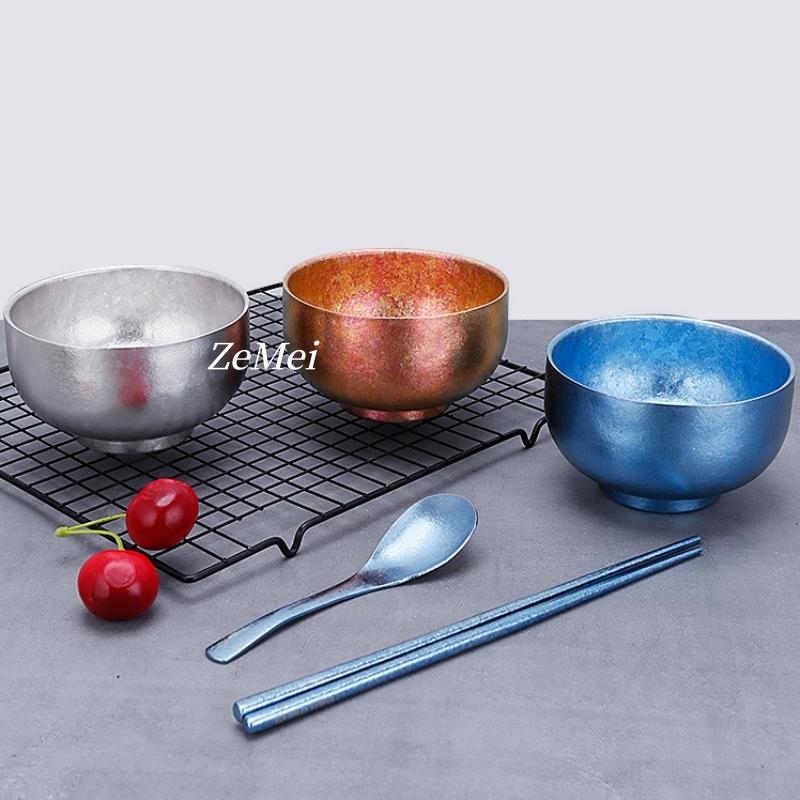 Pure Titanium Thickened Salad Bowl,11.5 cm Multicolor Double-Layer Glossy Texture Home Food Storage Soup Titanium Bowl Tableware