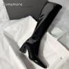 Comemore 2025 New High-heeled Tight Boots Simple But Knee-length Boot Square Head Female Ladies Shoes Luxury Sexy Heels