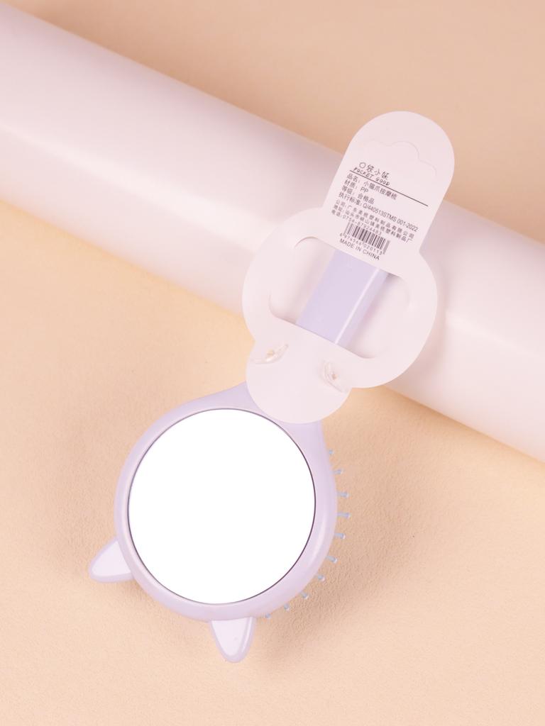 Portable Kawaii Cat Shaped Anti-static Airbag with Mirror Comb, Salon Hair Styling Airbag Mirror Comb Special for Real Hair Wigs