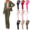 Women's Fashion Solid Color Long Sleeved Button Up Suit Jacket Casual Straight Leg Pants Two-piece Set