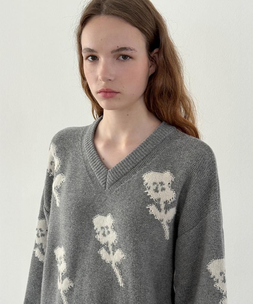 SINOON Sn Flower Loose Fit Knit (Grey)