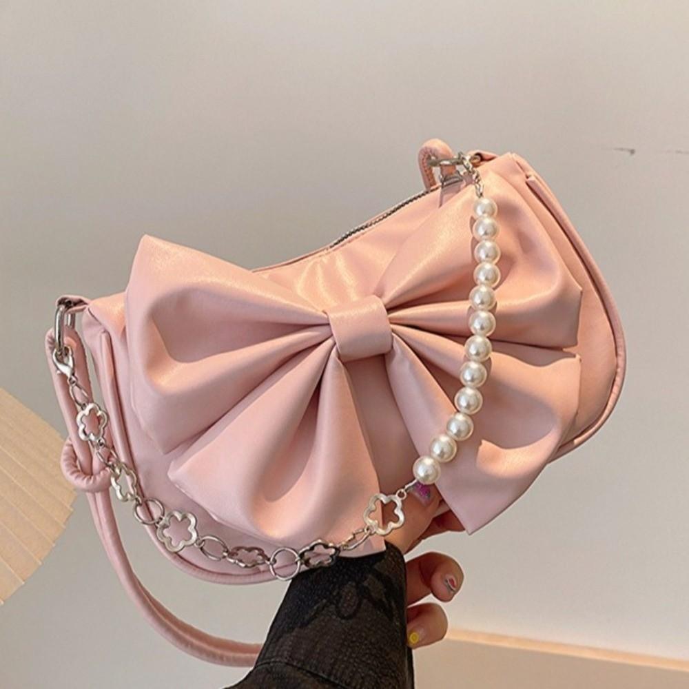 Perlová kabelka s mašlí přes rameno Jednobarevná kabelka s mašlí Módní dámská kabelka do podpaží Dívky