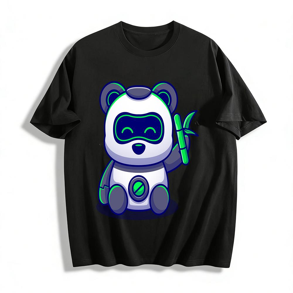 Cyber Panda Holding Bamboo Print Casual Top Pure cotton T-shirt XXS