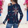 Women s Plus Size Asymmetric Cutout Neck Cold Shoulder Long Sleeve Star Printed White Top