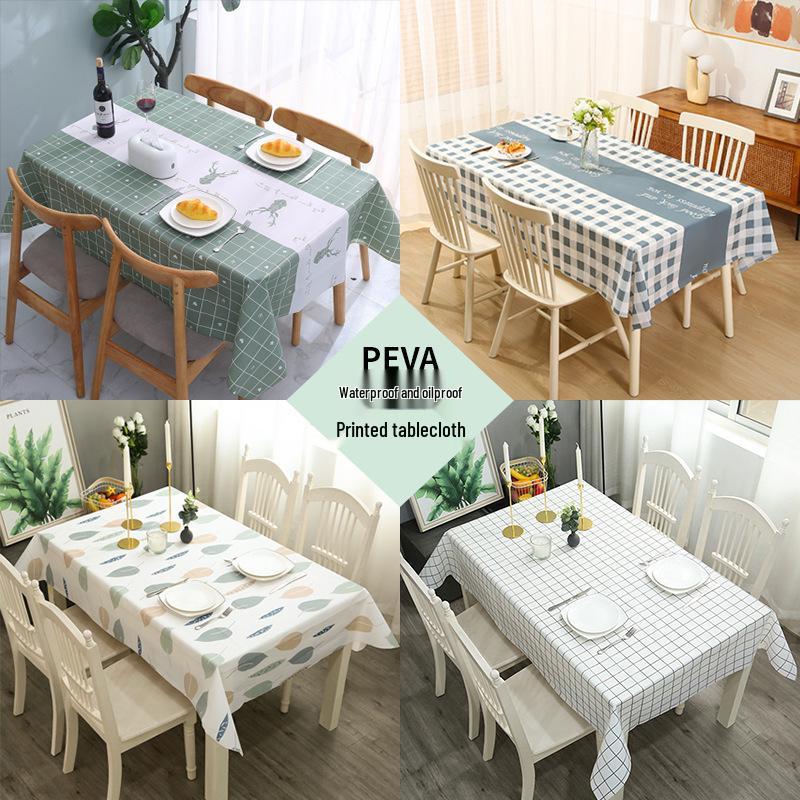 Japanese Style Waterproof Plaid Tablecloth - Oil-proof & Wash-free PEVA for Coffee and Dining Tables