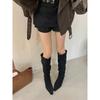 2025 New Fashionable Versatile European and American Suede Square Heel Knight Boots Long Boots Thin High Boots Women