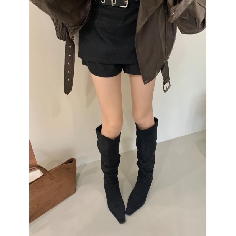 2025 New Fashionable Versatile European and American Suede Square Heel Knight Boots Long Boots Thin High Boots Women